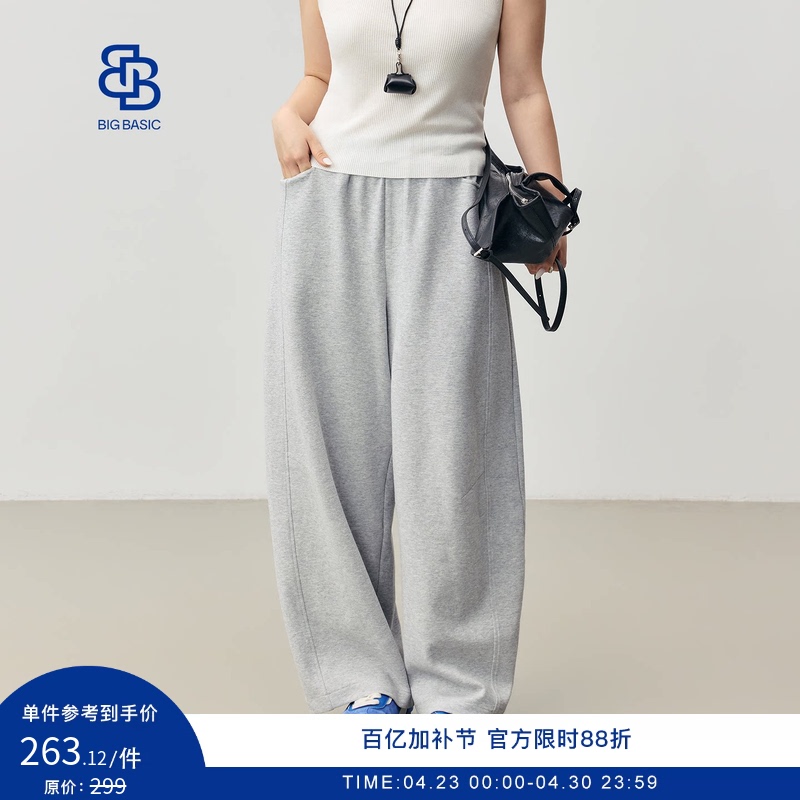 Big Basic Light Gray Plus-Size Wide-Leg Pants for Women, Spring, Slimming, Elastic Waist, Drapey Scimitar Pants, Casual Pants