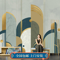 Morandi geometric art light luxury wallpaper living room bedroom TV background wall mural metal high-end villa wall covering