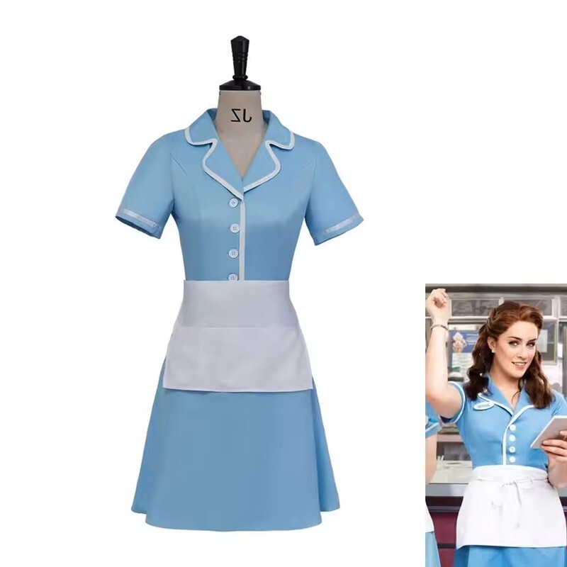S-Broadway Musical Female Waitress Blue Waitress Dress Cosplay Costume