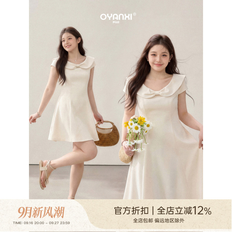 Ouyang Xiwei, the Slightly Chubby "Princess Jenny," Plus-Size Doll Collar Bow Dress for Women, Summer Waist-Cinching Princess Dress Ouyang Xiwei, the Slightly Chubby "Princess Jenny," Plus-Size Doll Collar Bow Dress for Women, Summer Waist-Cinching Princess Dress