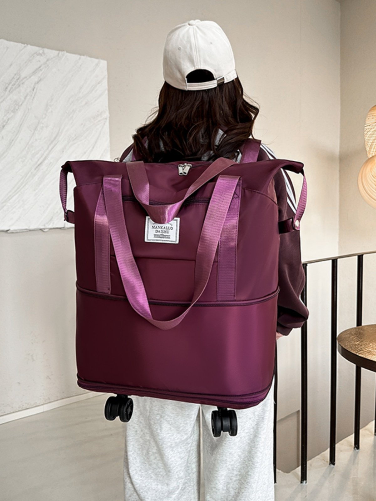 Folding Luggage Bag with Wheels, Universal Wheels, Can Be Carried as a Backpack, with a Pull Rod, Travel Bag, Gym Bag