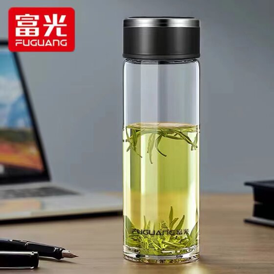 Fuguang glass high-end portable explosion-proof single-layer tea cup men's high-temperature-resistant cup large-capacity double-layer water cup