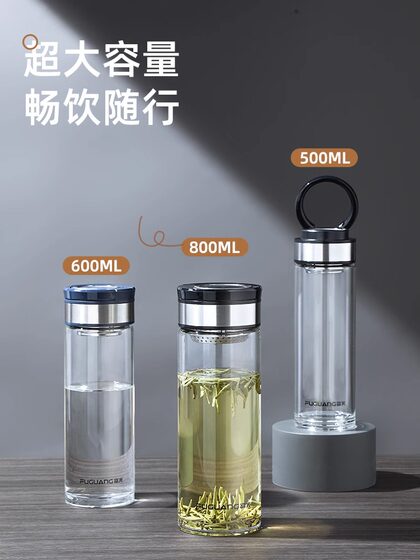 Fuguang Glass Cup, Single-Layer Portable Tea Cup for Men, High Temperature Resistant, Large Capacity, Double-Layer Thickened, Explosion-Proof, High-End Water Cup