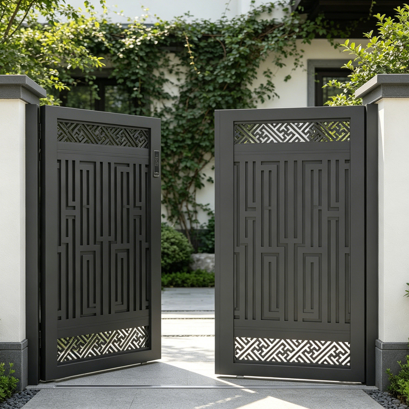 High-End Villa Yard Electric Sliding Door, Community Courtyard Suspended Double-Door Villa Aluminum Art Outdoor Garden Gate