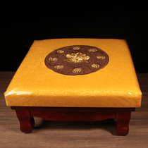 Solid wood worship mat for household use Bagua lotus square incense ceremony Buddha temple kneeling mat embroidered Buddhist hall oblique worship stool