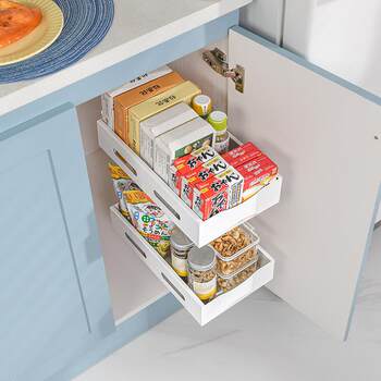 Built-in drawer storage box for cabinet wall-mounted kitchen clip-on pull-out storage rack without punching under sink storage basket