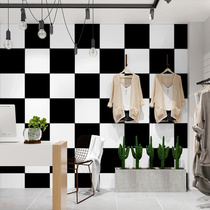 Black and white checkerboard simple restaurant decoration wall covering hair salon barber clothing sugar shop womens clothing background wall wallpaper