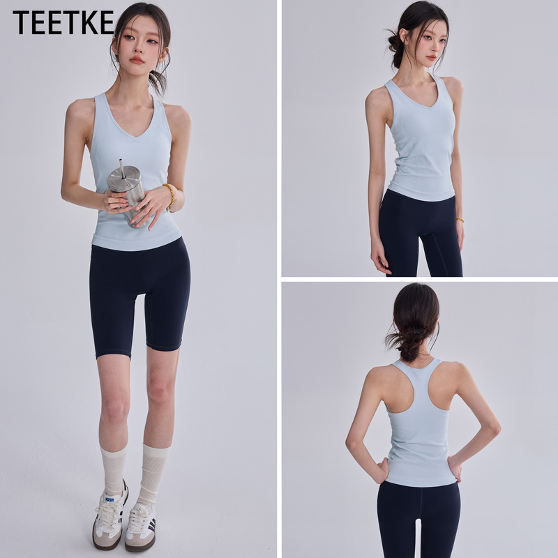 Teetke Fixed Cup Yoga Vest Women's Racerback Shockproof Sports Bra Outdoor Running Training Fitness Top New Teetke Fixed Cup Yoga Vest Women's Racerback Shockproof Sports Bra Outdoor Running Training Fitness Top New
