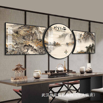 New Chinese style living room tea room office triple hanging painting landscape painting scenery painting background wall creative strokes decorative painting