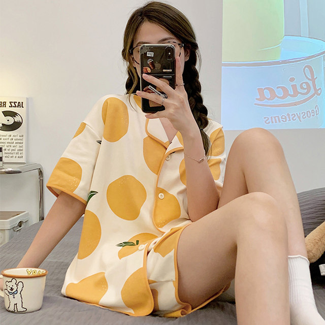 dg2 ໃຫມ່ Summer Korean Style Sweet Home Clothes Pajamas Lace Pajamas Women Cartoon Short Sleeve Shorts Set