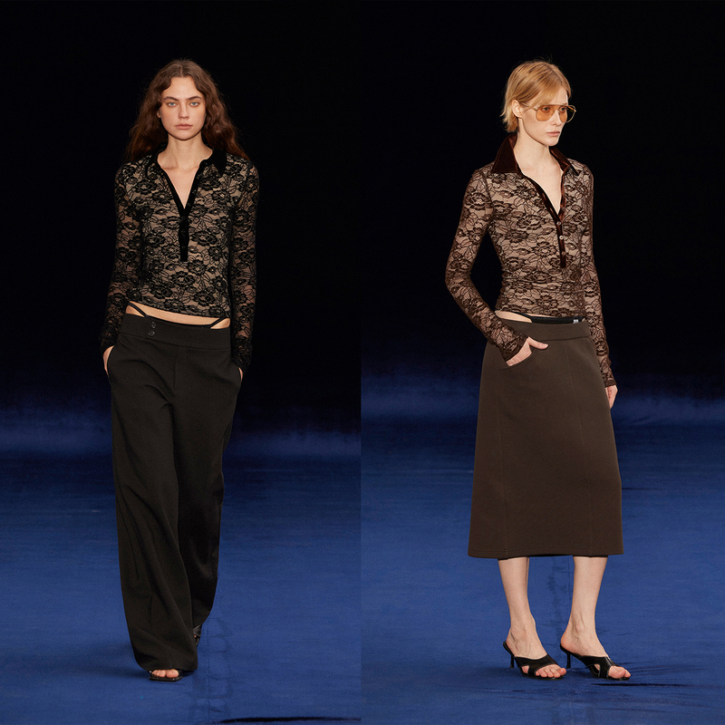 Randpickee |   Cover Series - Henry Collar, Right Shoulder Cut-Out, Floral Lace Top
