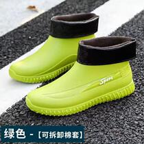 Cast solid fashionable short-tube rain boots for men all-season work shoes low-cut anti-slip kitchen shoes wear-resistant rubber shoes fishing shoes waterproof