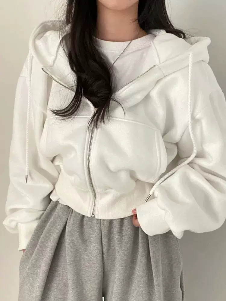 6Colors 2023 Korean Women Autumn Winter Hoodie Coats Short W