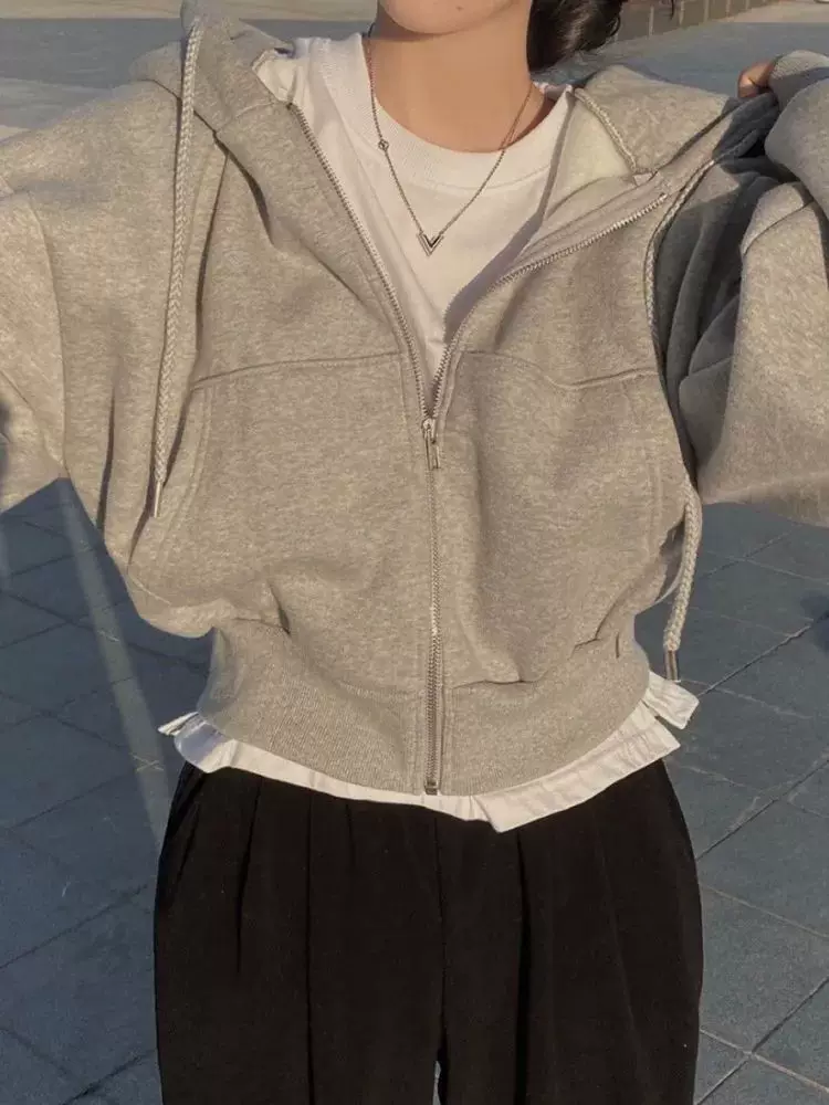 6Colors 2023 Korean Women Autumn Winter Hoodie Coats Short W