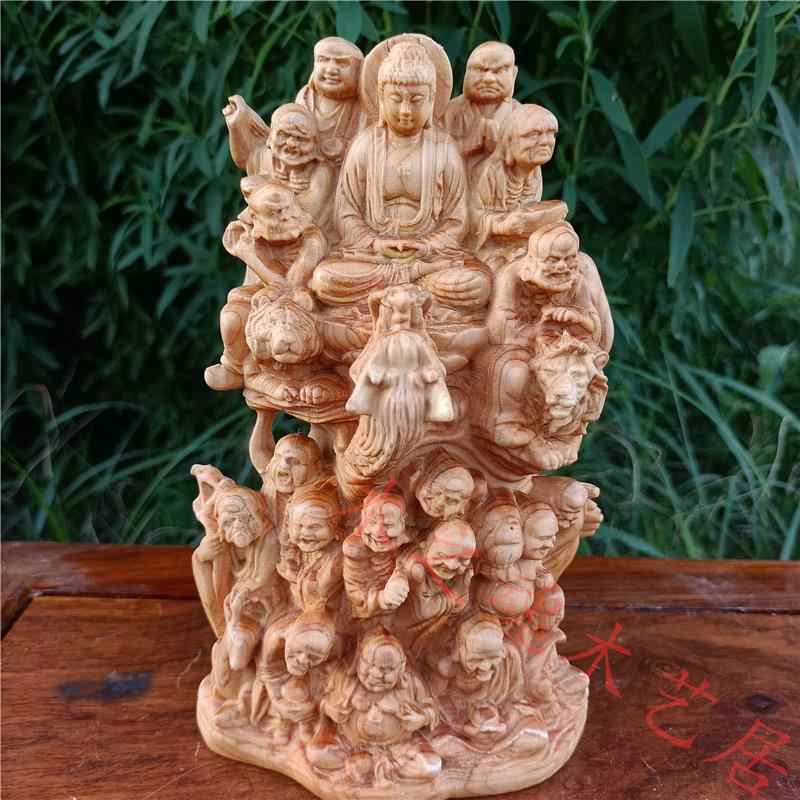 黄楊木 木彫り 松下羅漢 招財 風水置物