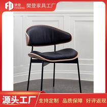 Nordic solid wood and leather dining chair study room leisure designer style Italian light luxury furniture simple wabi-sabi style sofa chair
