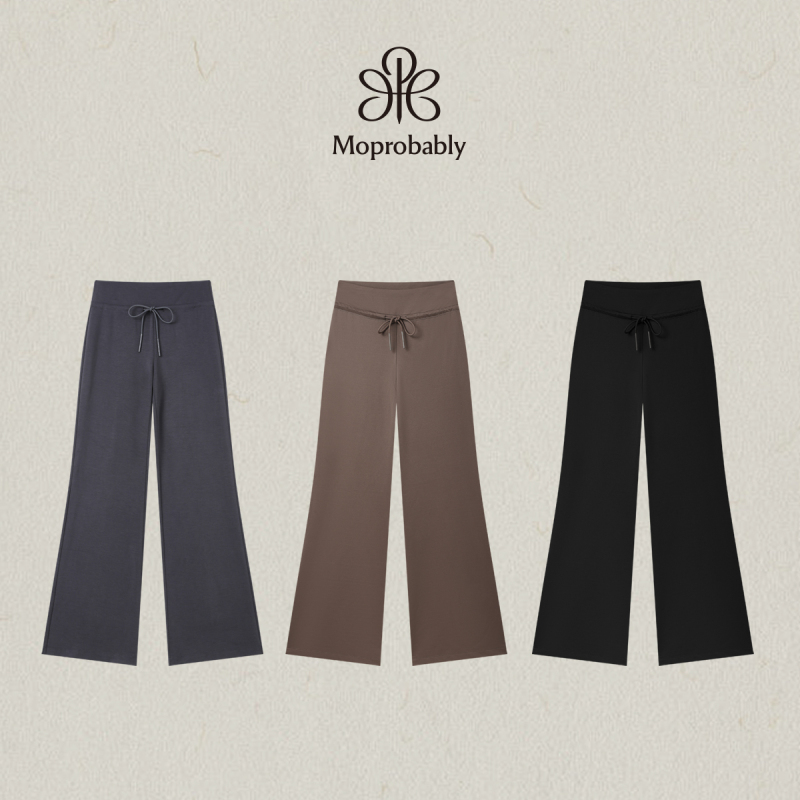 Moprobably Li Ynuo's "No Regrets in This Life Pants" Casual Style High-Waisted Drawstring Flared Knit Long Pants Are Slimming Moprobably Li Ynuo's "No Regrets in This Life Pants" Casual Style High-Waisted Drawstring Flared Knit Long Pants Are Slimming