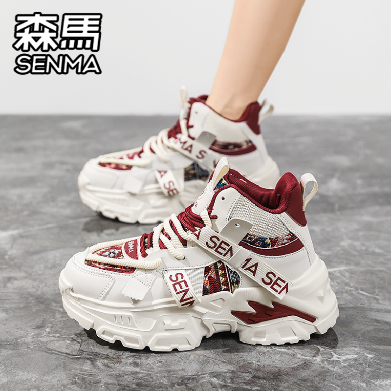 Женская обувь Sema, новинка 2025 года, зимние кроссовки с высоким берцем для занятий спортом и отдыха на толстой подошве с увеличенной сеткой, модная обувь знаменитостей super hot daddy