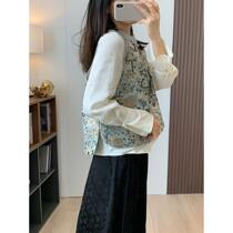 New Chinese style retro national style disc buckle heavy industry jacquard temperament improved jade buckle vest F030610