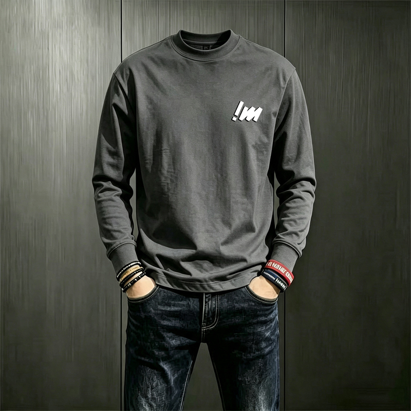 Autumn Long-Sleeved T-Shirt for Boys, Cleanfit Style, Ribbed Base Layer Shirt, Trendy Brand for Teenagers, Loose Pure Cotton Top