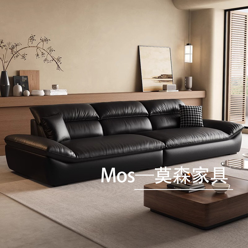 中古风真皮帆船沙发现代简约客厅直排意式极简黑色超宽坐深沙发-Taobao