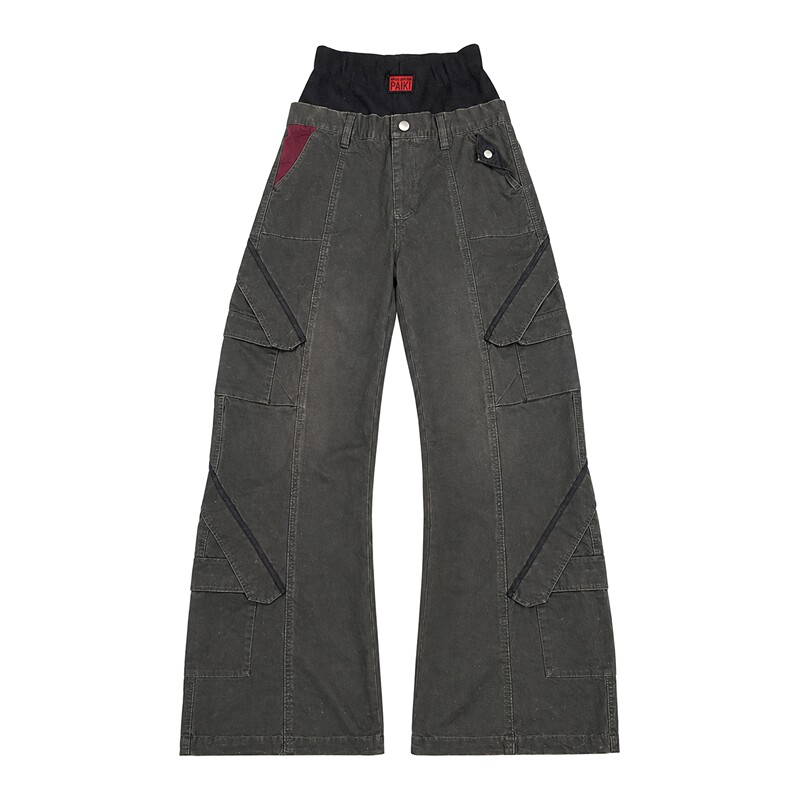 Paiki Double-Waist Work Pants, Enzyme-Washed, Heavy-Duty, Multi-Pocket Patchwork Cargo Pants, Machete Gardener Street Pants, Unisex