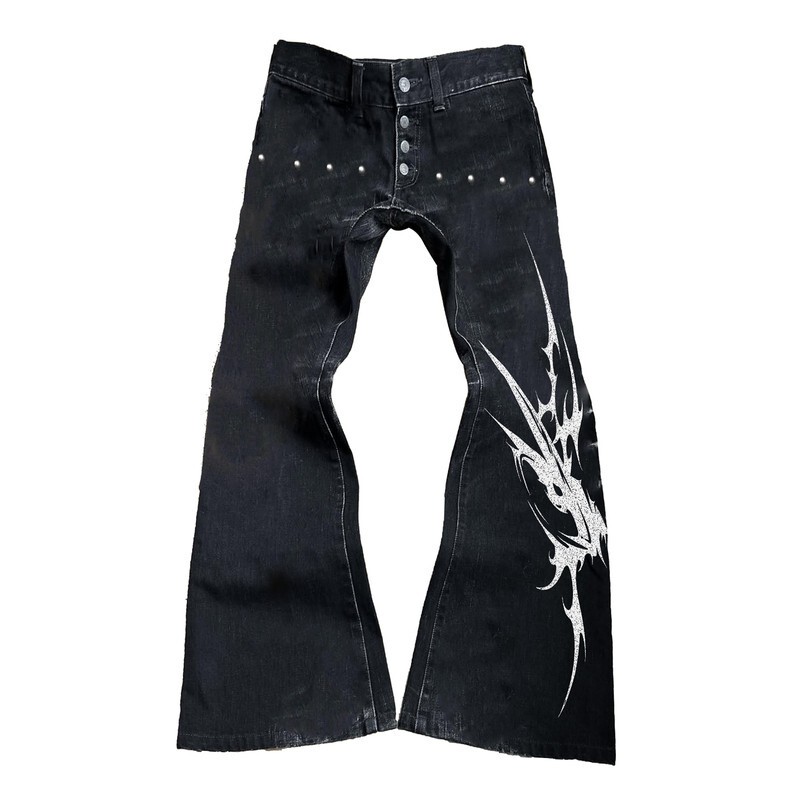 Paiki'Victory Goddess Horn' Thorn Totem Original Cow Red Ear Ganshan Jeans Versatile Pants for Men and Women