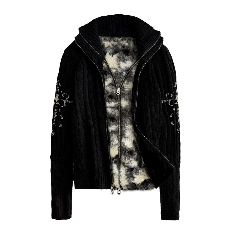 Paiki'Winter Mark' Cross Rope Sweater Cow Imitation Fur Coat Visual Light Subculture Autumn Winter Men