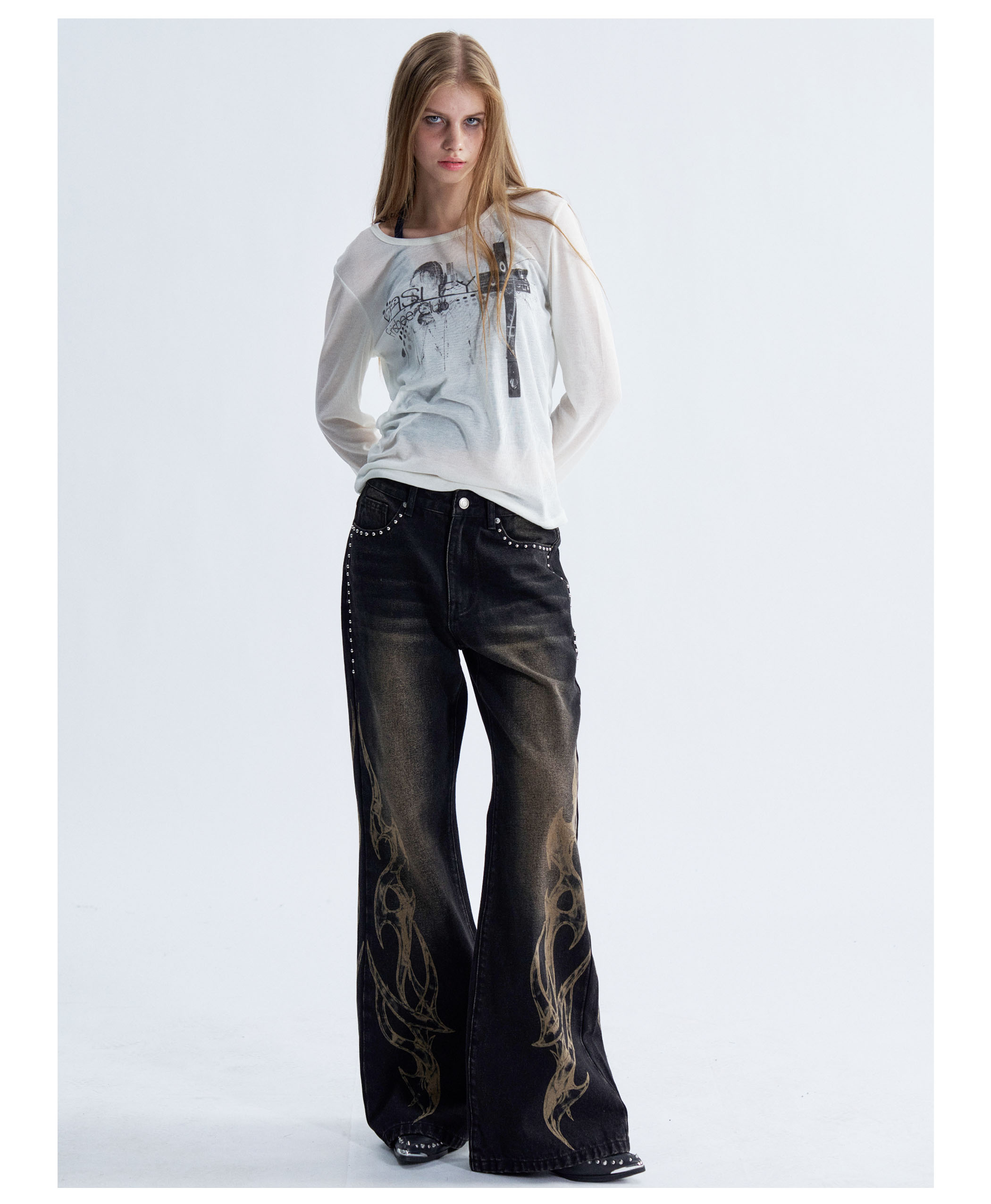 PAIKI Flame Print Straight-Leg Jeans