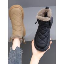 Genuine leather flat snow boots for women 2023 winter new style plus velvet thickened warm waterproof non-slip Northeast cold-proof cotton shoes