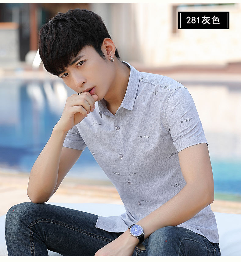 Mùa hè 2019 mới áo sơ mi nam tay ngắn thanh niên Hàn Quốc phiên bản áo sơ mi nam đẹp trai tự tu - Áo áo sơ mi cộc tay nam