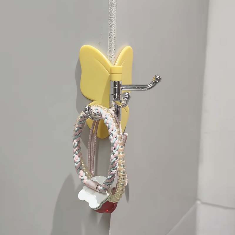 Butterfly Triple Hook, Rotatable and Foldable, No-Drill Bathroom Corner Strong Adhesive Hook for Hair Ties Storage