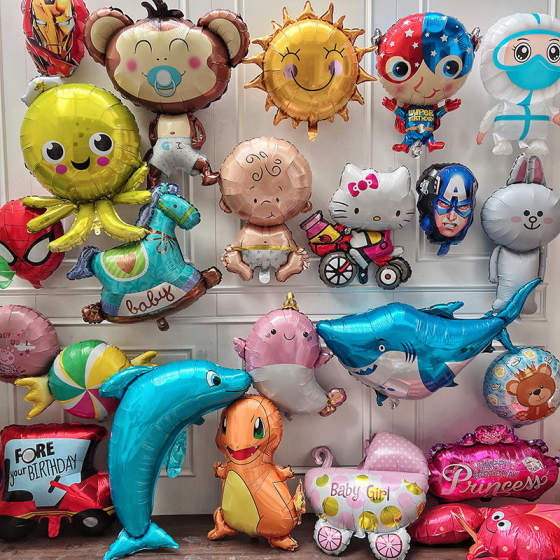 速发卡通铝膜气球儿童新年手持棒充气汽球头饰地推生日小礼品摆摊