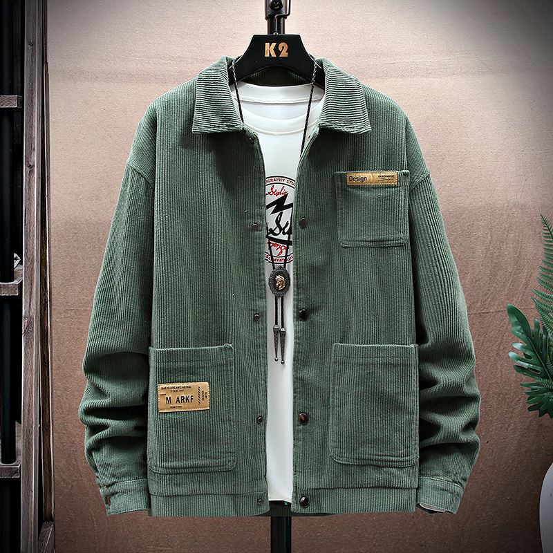 2026 Spring and Autumn New Corduroy Jacket Men's Trendy Turn-Down Collar Jacket Winter Fleece-Lined Thickened Warm Outerwear