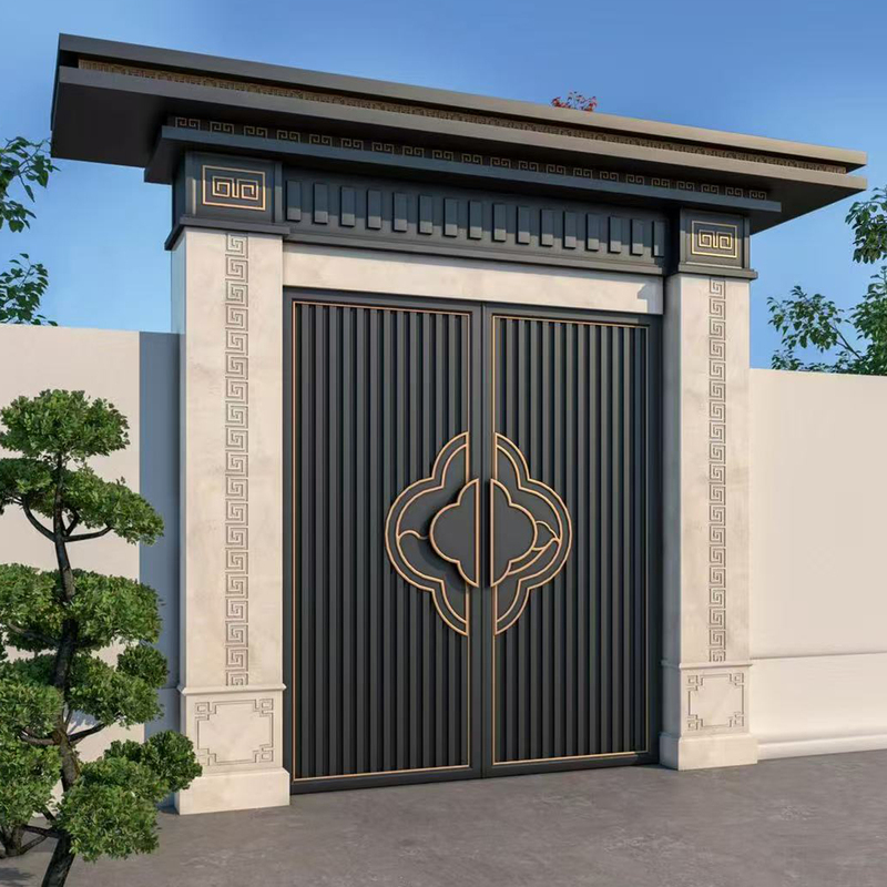 Aluminum Alloy Courtyard Gate, New Chinese-Style Outdoor Self-Built House Yard Villa Electric Double-Door Iron and Aluminum Art Gate Aluminum Alloy Courtyard Gate, New Chinese-Style Outdoor Self-Built House Yard Villa Electric Double-Door Iron and Aluminum Art Gate