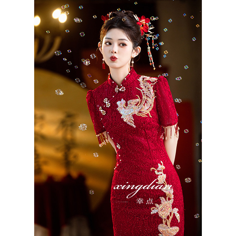 Платье для тостов Cheongsam bride 2025 новое высококачественное красное свадебное платье для помолвки, маленькое свадебное платье в китайском стиле