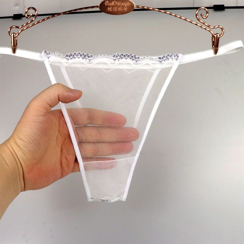Thong Low-Waist Briefs High-Elasticity Fully Transparent Mesh Breathable Thin Lace Trim Sexy Underwear for Women