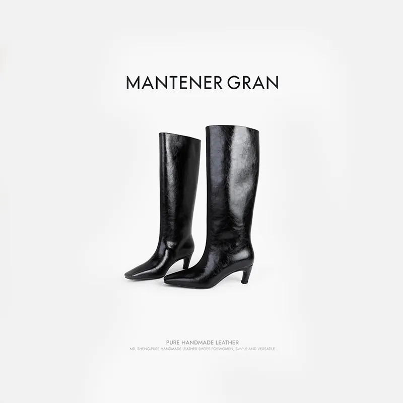 Mantenergran Autumn and Winter Boots Women's Long Boots Genuine Leather High Boots Black High-Heeled Boots Mg Women's Shoes Mantenergran Autumn and Winter Boots Women's Long Boots Genuine Leather High Boots Black High-Heeled Boots Mg Women's Shoes