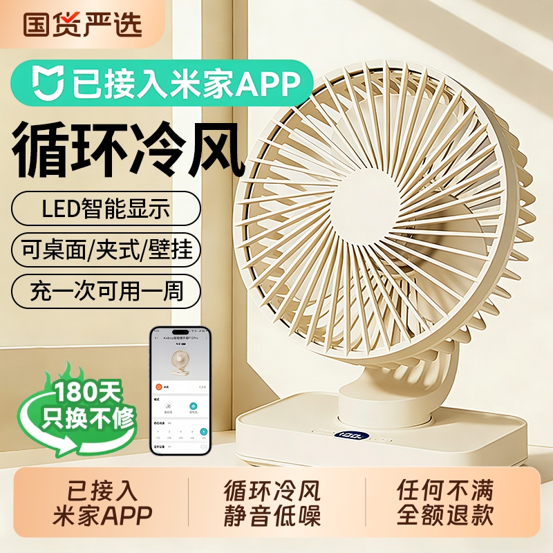 The Small Fan Has Been Connected to the Mi Home App】2026 New Model Desktop Silent Office Cooling Fan, Small USB Charging, Portable for Students, Dormitory, Kitchen, Wall-Mounted, Desktop, Super Powerful