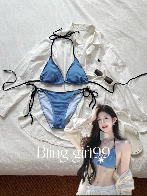 【Xiangwan】Smurf Vacation Resort Swimsuit Women's Bikini Swimsuit Sexy Hot Girl Pure Desire Style Slimming 【Xiangwan】Smurf Vacation Resort Swimsuit Women's Bikini Swimsuit Sexy Hot Girl Pure Desire Style Slimming
