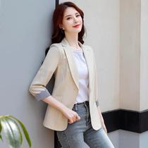 Slim and Slim Suit Womens 2022 Spring New Style Waist Striped Sleeve One-button Three-quarter Sleeve Small Suit Jacket