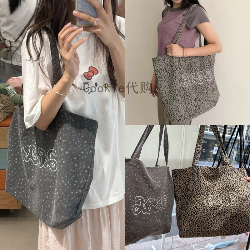 Small Quantity in Stock Korean Aeae26 New Leopard Print Floral Letter Print Large Capacity Canvas Shoulder Tote Bag