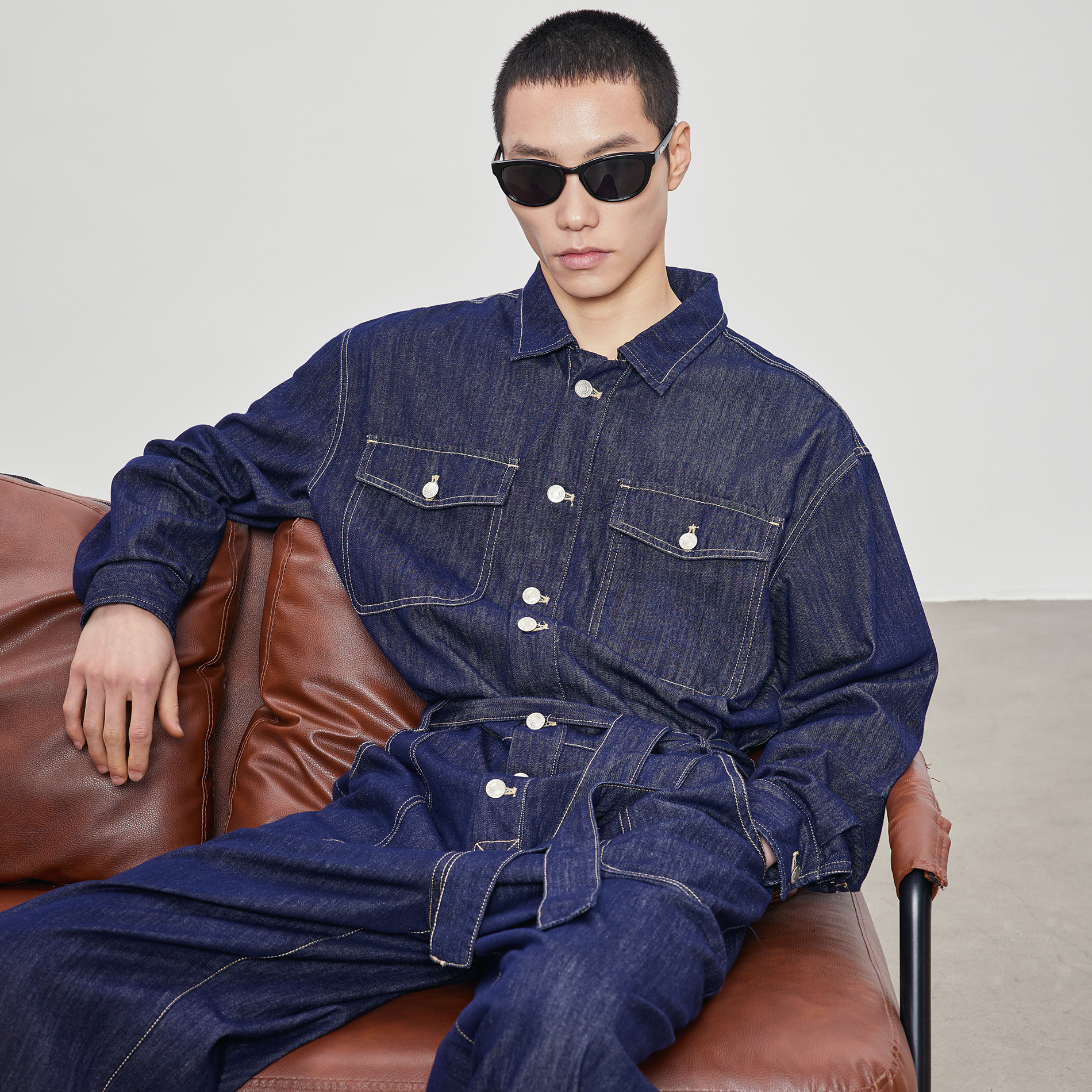 EGGPLANTEGG 春秋デザイン ウォッシュ加工 ストレート ワークウェア デニム ジャンプスーツ メンズ ファッション ブランド アメカジ