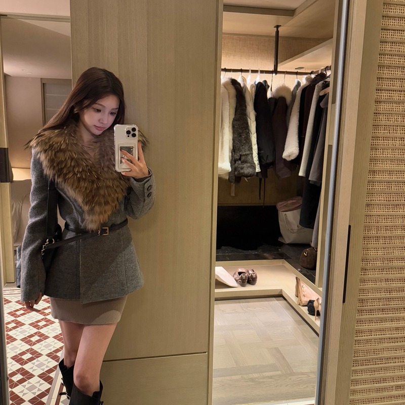 Unoone Northern Princess Mink Fur Collar Woolen Mid-Length Coat Winter Unoone Northern Princess Mink Fur Collar Woolen Mid-Length Coat Winter