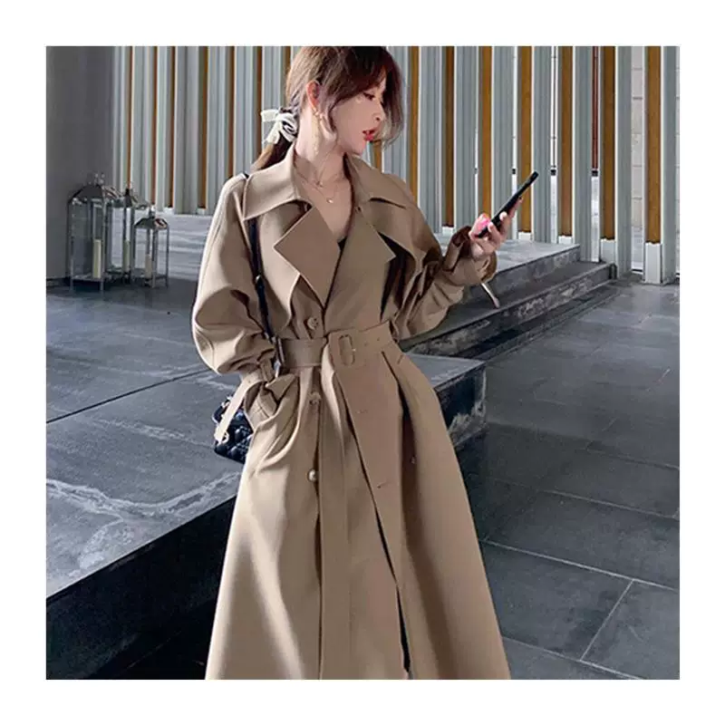 Бежевое trench coat, длинное осеннее пальто, средняя длина, корейский стиль, для подростков, британский стиль