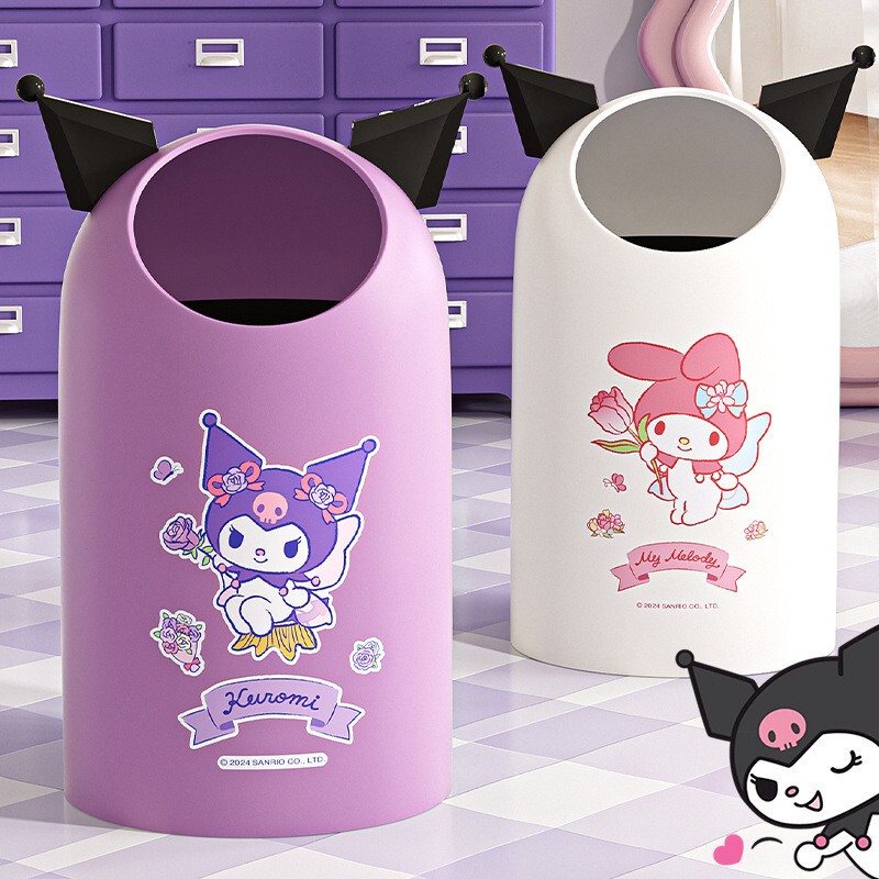 Kuromi Cartoon Art Style Trash Can for Home Use, Dual-Compartment for Living Room, Bedroom, Kitchen, and Bathroom Kuromi Cartoon Art Style Trash Can for Home Use, Dual-Compartment for Living Room, Bedroom, Kitchen, and Bathroom