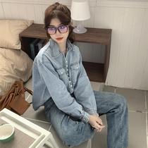 2023 new summer womens retro light blue denim shirt for women Korean design fashionable tops for women