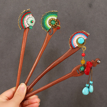 Red sandalwood hairpin retro Nepalese exotic style braided wooden hairpin simple updo ethnic style Hanfu headdress for women