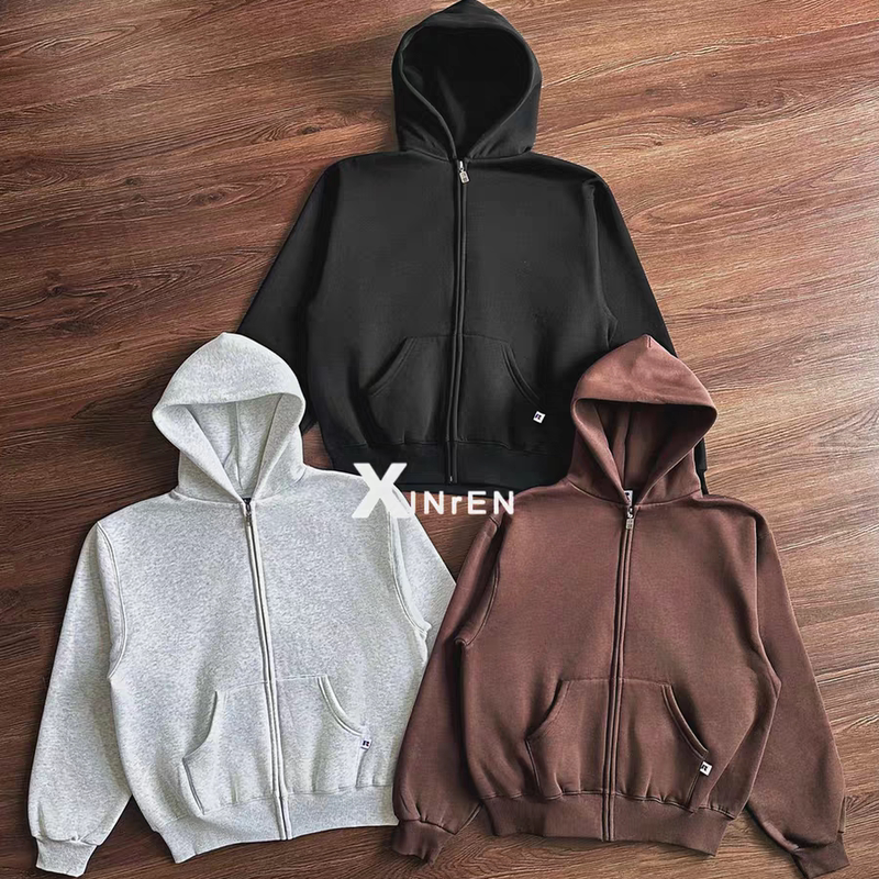 Xinren Russell Retro 90S Zip-Up Cardigan Sweatshirt Fleece Basic Cleanfit Commuter