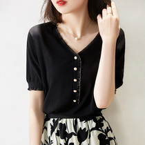 Mothers Day mom summer dress ice silk short-sleeved T-shirt fashionable middle-aged womens tops middle-aged womens summer suit